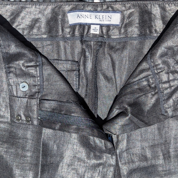 Anne Klein Size 10 100% Linen Shiny Metallic Black Pants - Picture 4 of 7